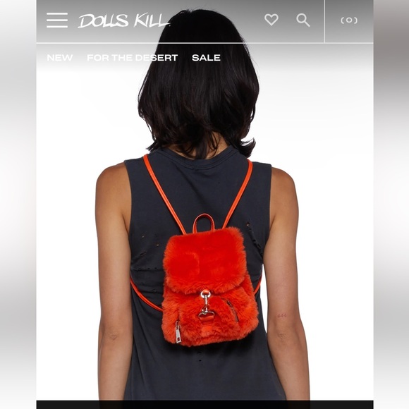 Dolls Kill Fuzzy Orange mini backpack NWT - Picture 6 of 6